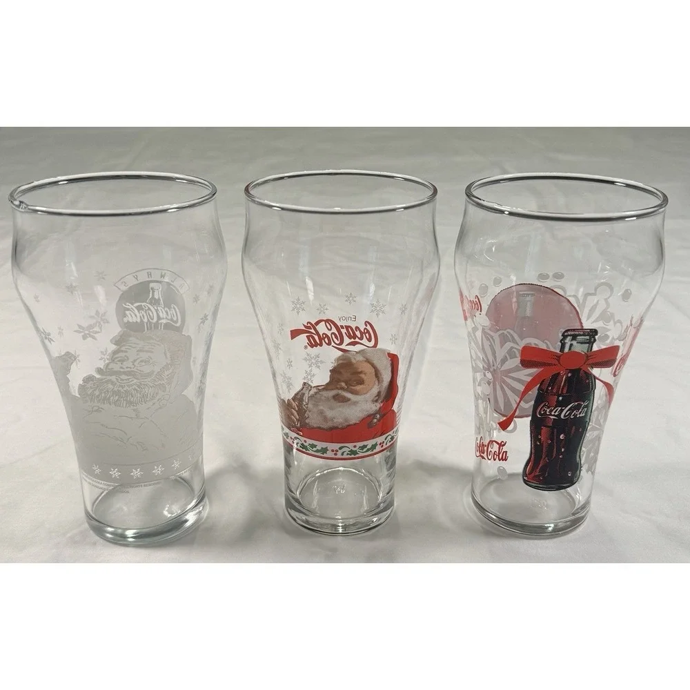 Vintage‎ Coca-Cola Christmas Glasses Santa Coke Holiday Tumblers Set of 3