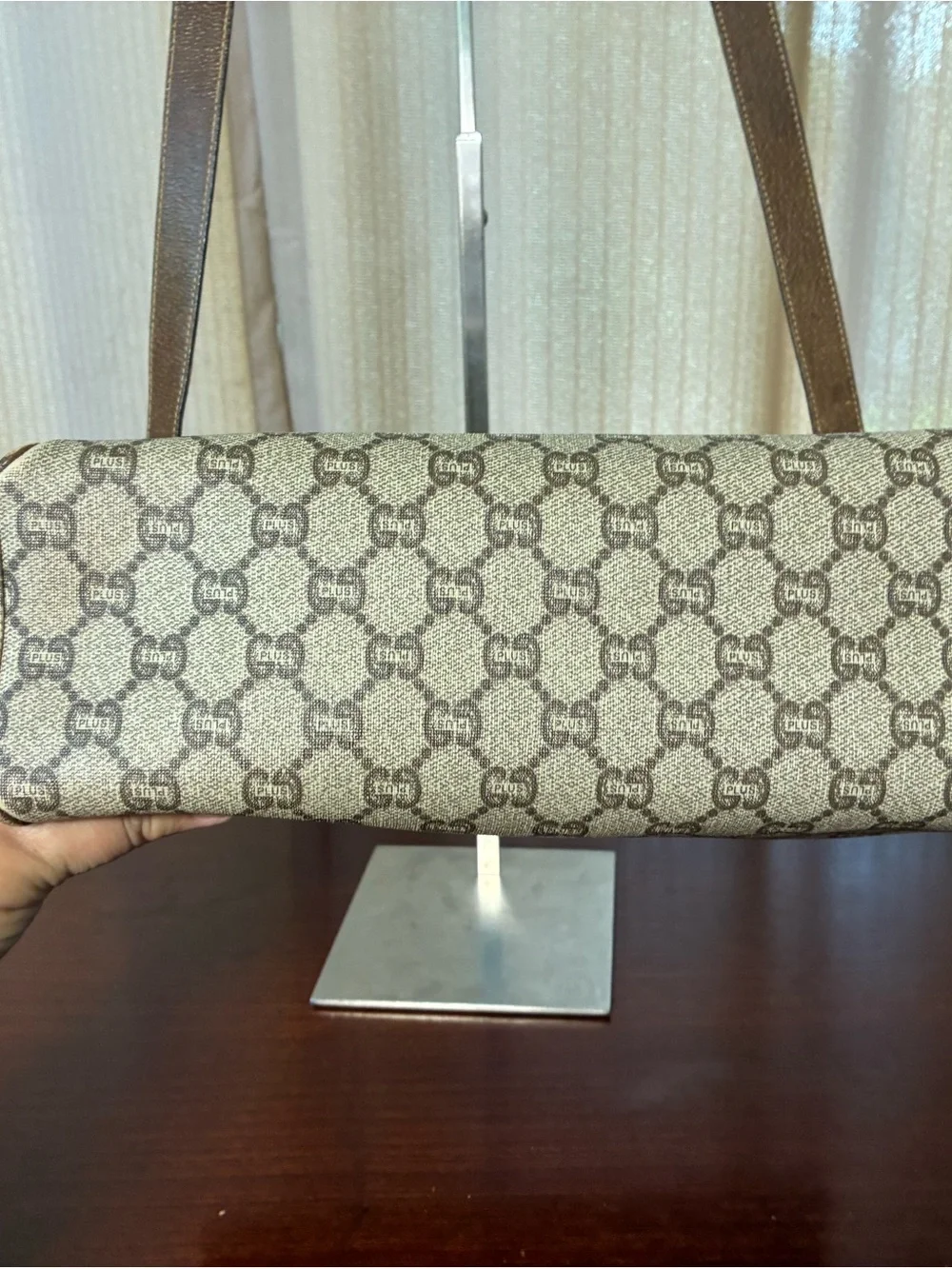 Brown Monogram Clutch with Gold-Tone Logo