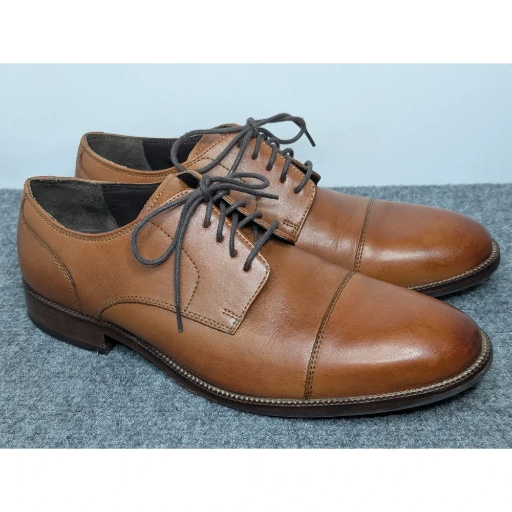 Cole Haan Benton II Brown Leather Cap‎ Toe Dress Shoes C24120 Men's 8 M