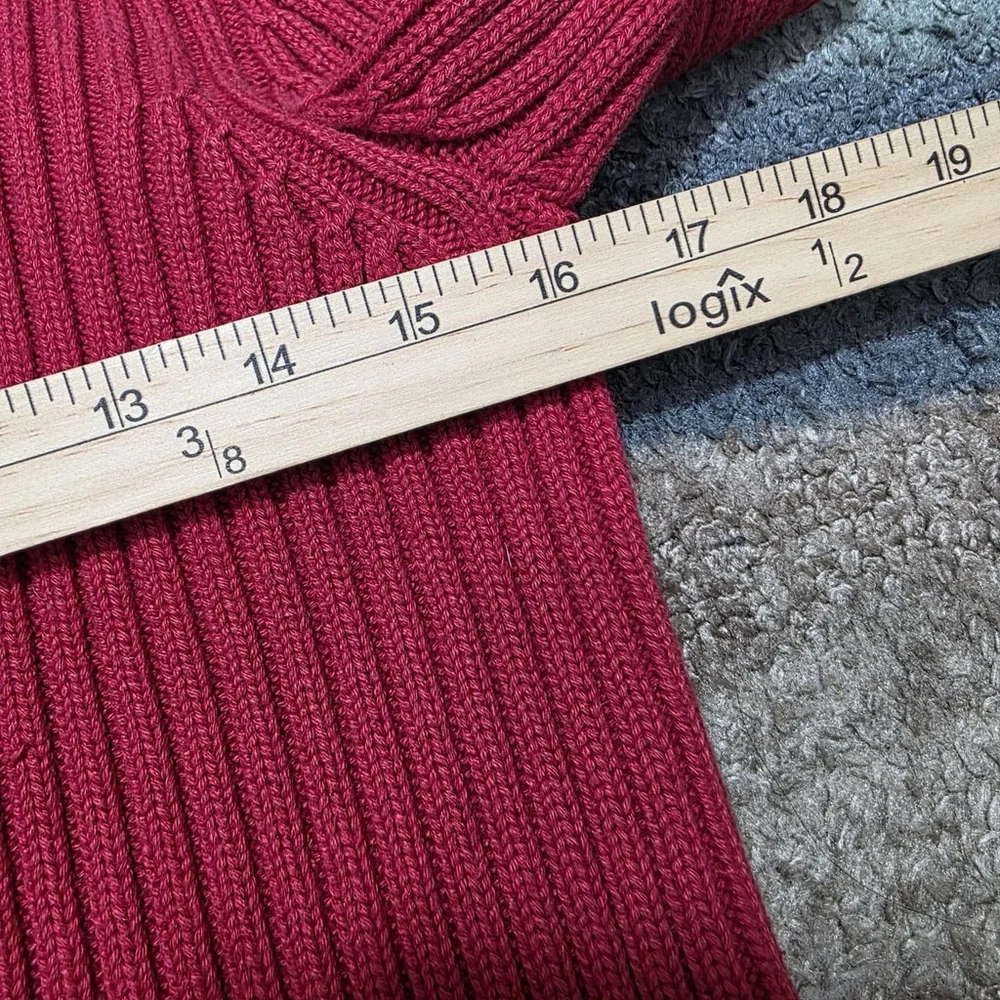 Ralph Lauren Women’s Red Ribbed Full Zip Mock Neck Knit Sweater Size M
