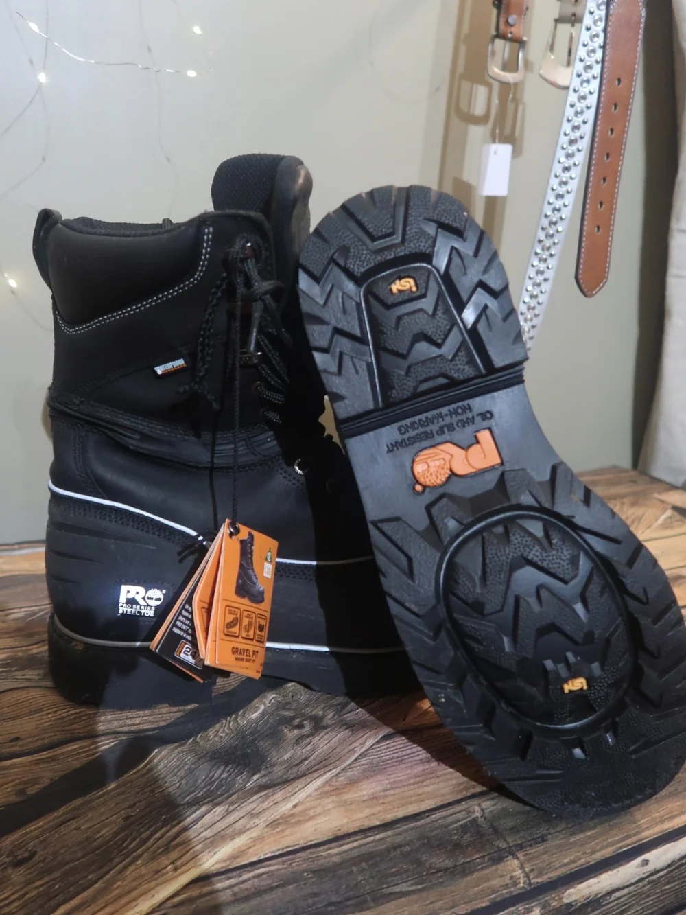 Sz 11.5 EE Timberland PRO Black Work Boots with Orange Accents NWT