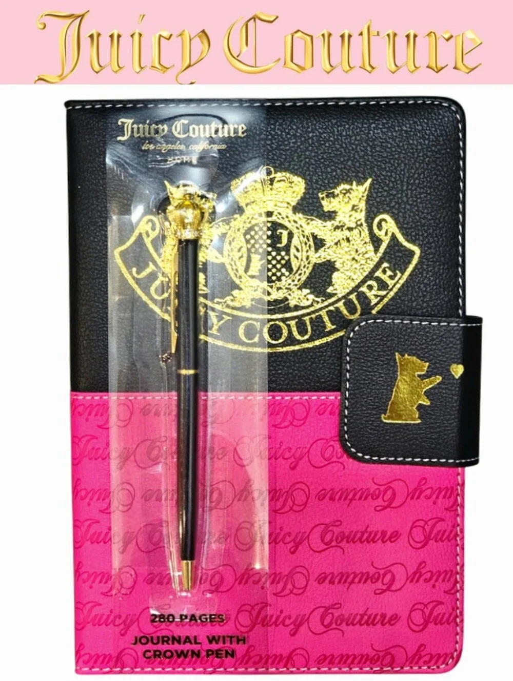 Juicy Couture Home Script Logo Scottie Dog Embossed Journal w/Crown Pen