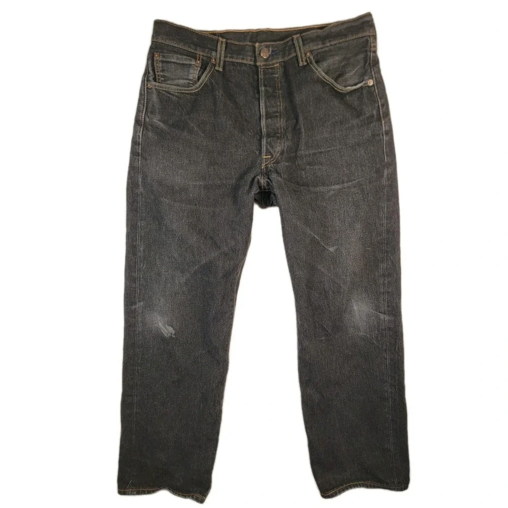 Levis 501 Jeans Mens 36x30 Black Straight Button Fly Denim Fits‎ 34x28.5