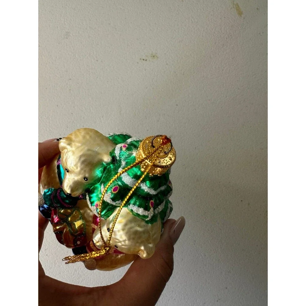 Vintage Polar Bears Couple Present Glass Blown Traditional Christmas Ornament