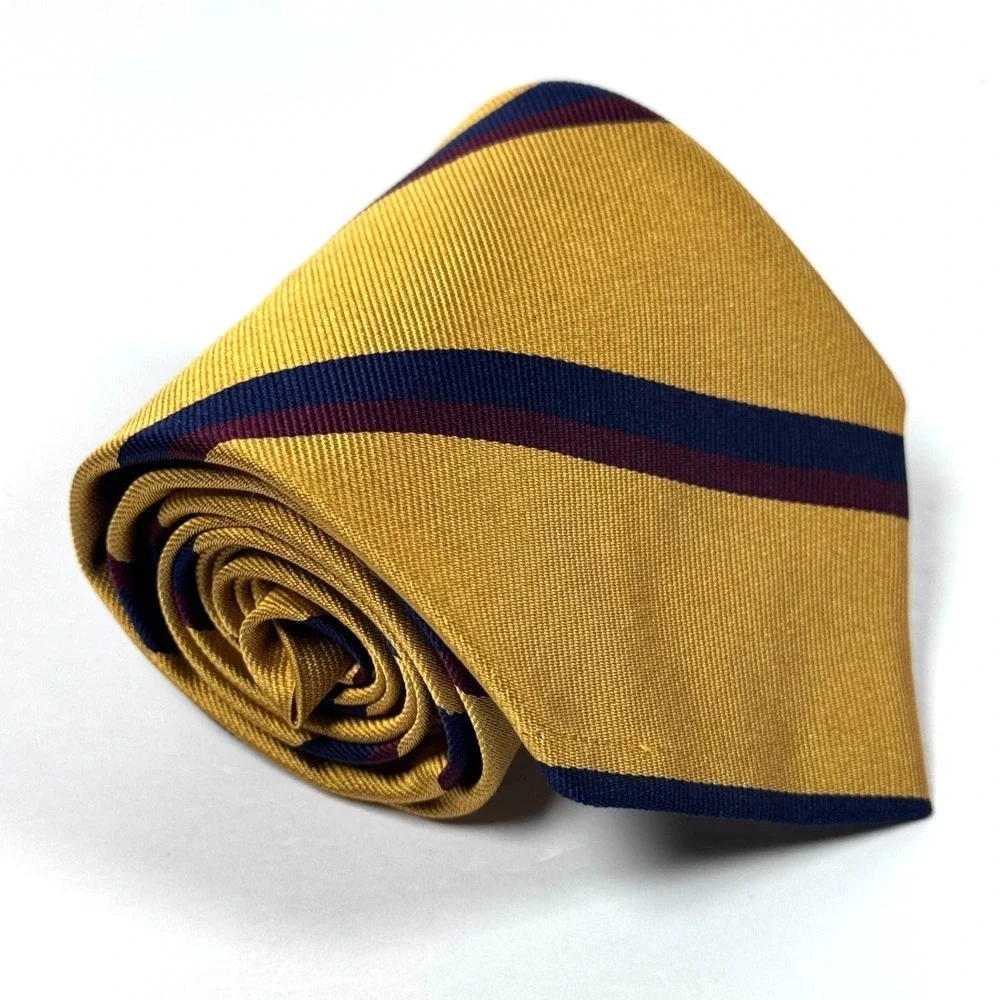 Brooks Brothers Makers Silk Repp Tie Gold Blue Burgundy Striped Made‎ in USA