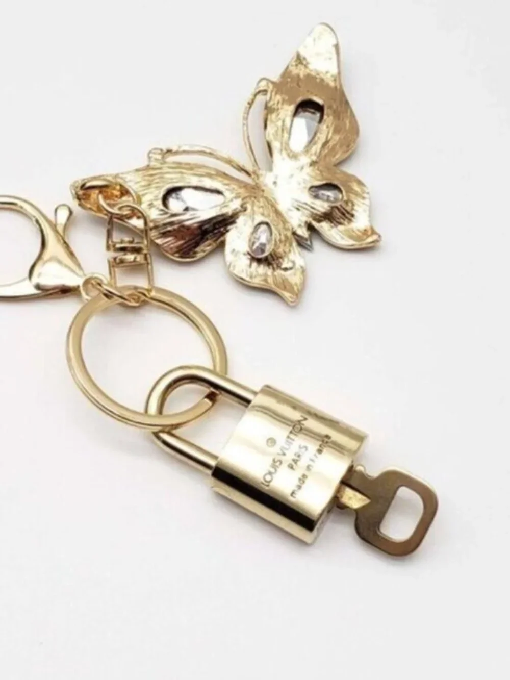 LV Gold Padlock & Key 🔒 Authentic Louis Vuitton Bag Unbranded Butterfly Charm