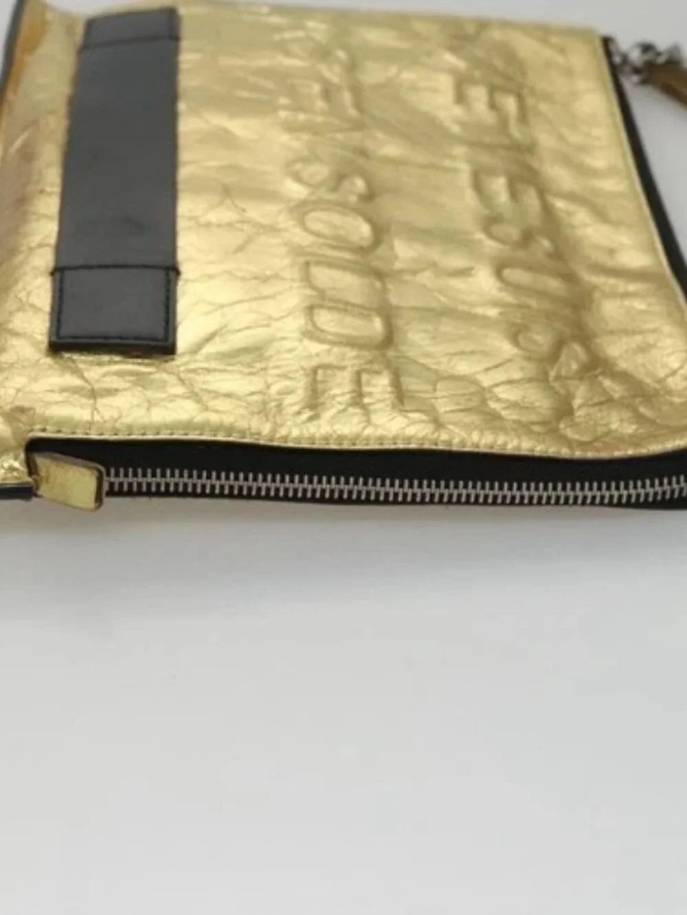 CHANEL Clutch Bag Leather Gold CC Auth 107504