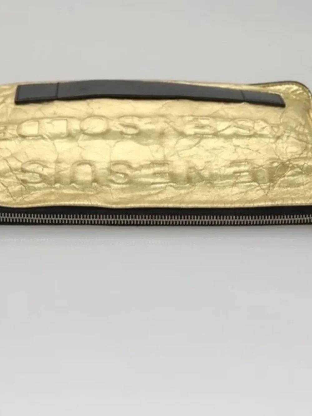 CHANEL Clutch Bag Leather Gold CC Auth 107504