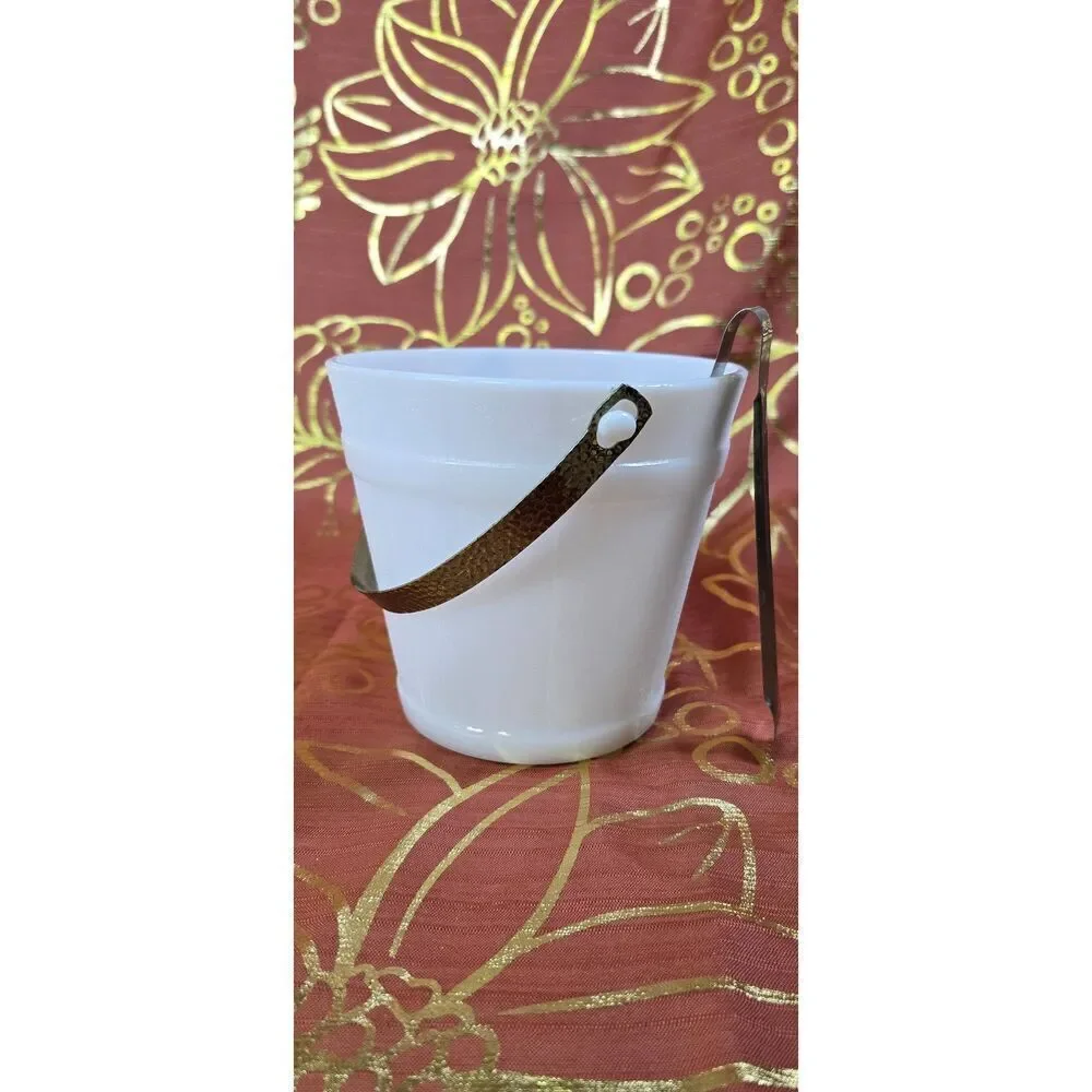 Vintage White Milk Glass Ice Bucket