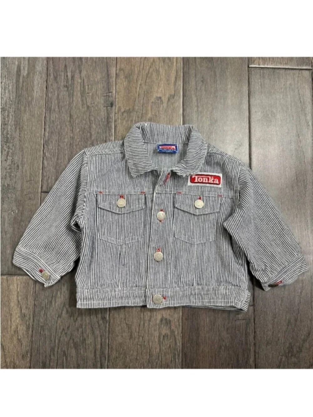 Vintage 1999 Tonka Construction Wear Hickory Stripe Denim Jacket 18M