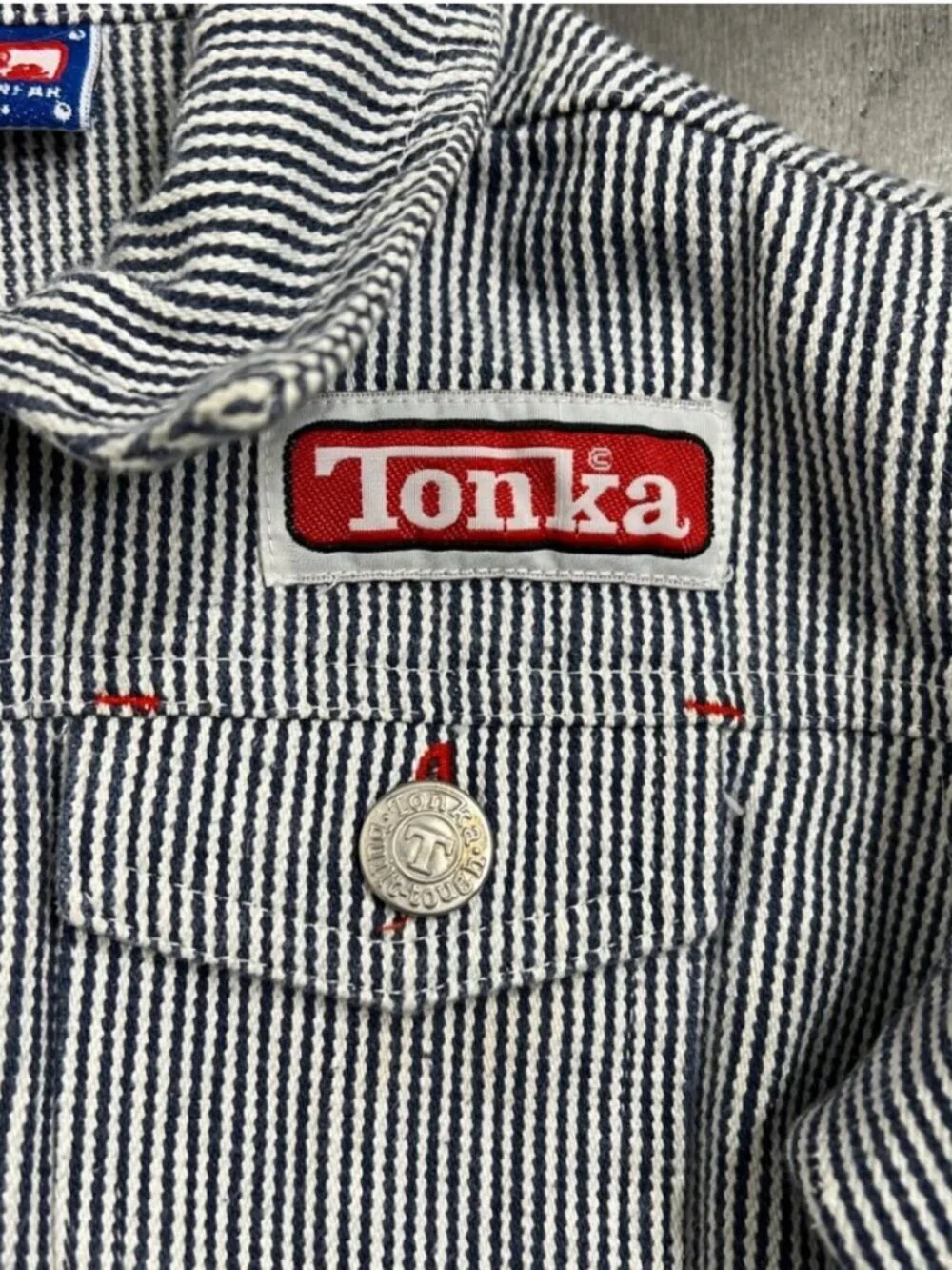 Vintage 1999 Tonka Construction Wear Hickory Stripe Denim Jacket 18M