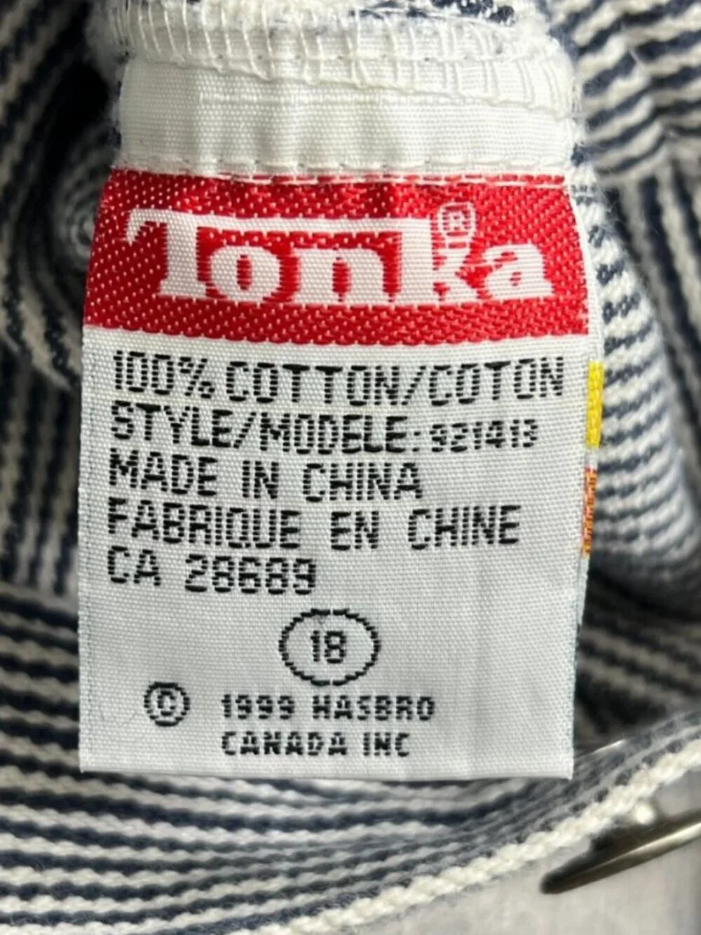 Vintage 1999 Tonka Construction Wear Hickory Stripe Denim Jacket 18M