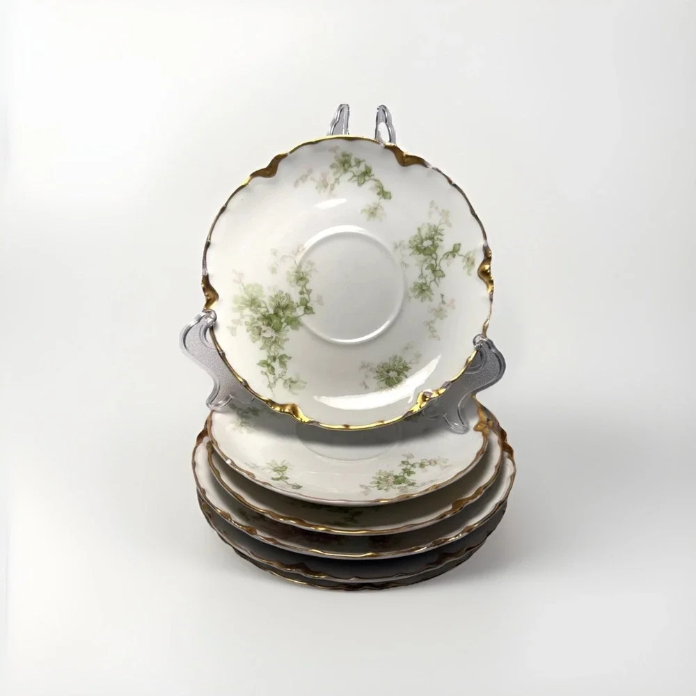 Set of 6 Haviland Limoges France Plates And Saucers Schleiger‎ Floral Gold White