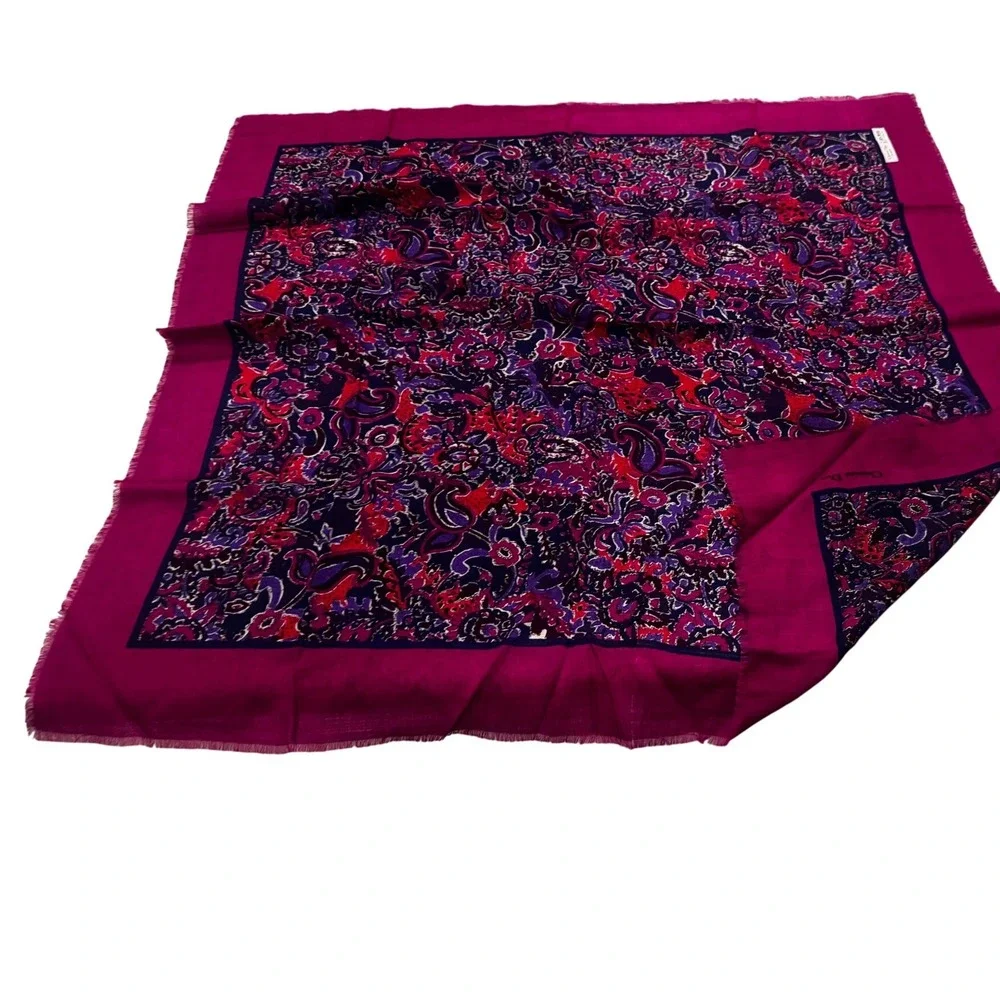 Christian Dior ECharpes Vintage Wool Scarf Magenta Fuscia Paisley Japan 35