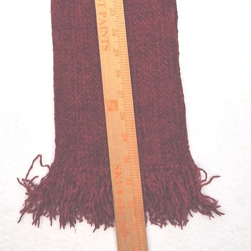 Handwoven by Mary Ann Burgundy Red Chenille Scarf Fringe‎ Elegant Artsy