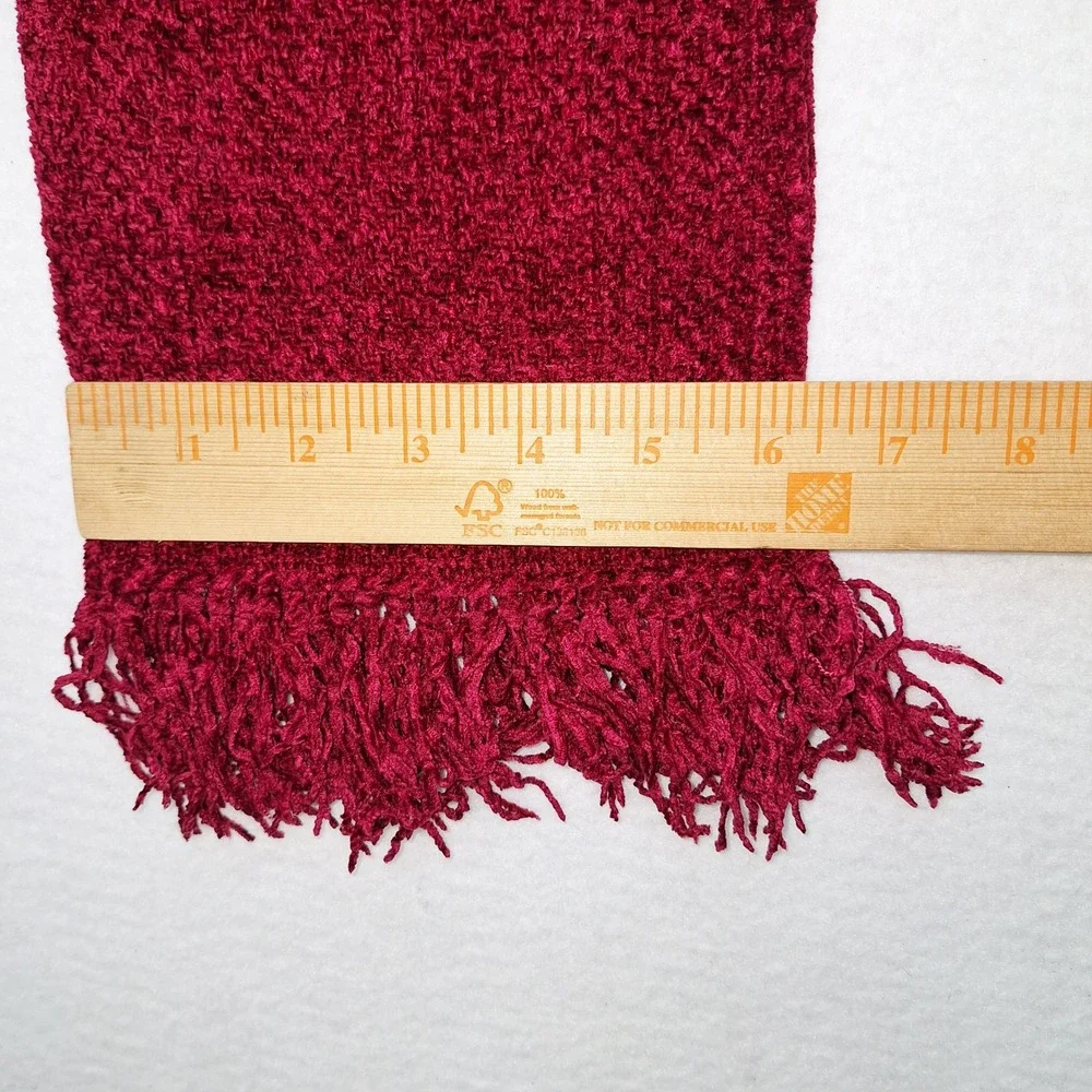 Handwoven by Mary Ann Burgundy Red Chenille Scarf Fringe‎ Elegant Artsy