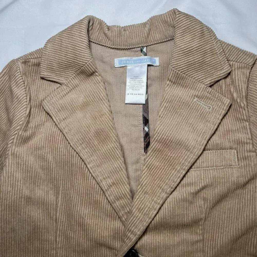 Janie and Jack Coat Size 18-24 Months Beige Corduroy Elbow Patches Blazer Jacket
