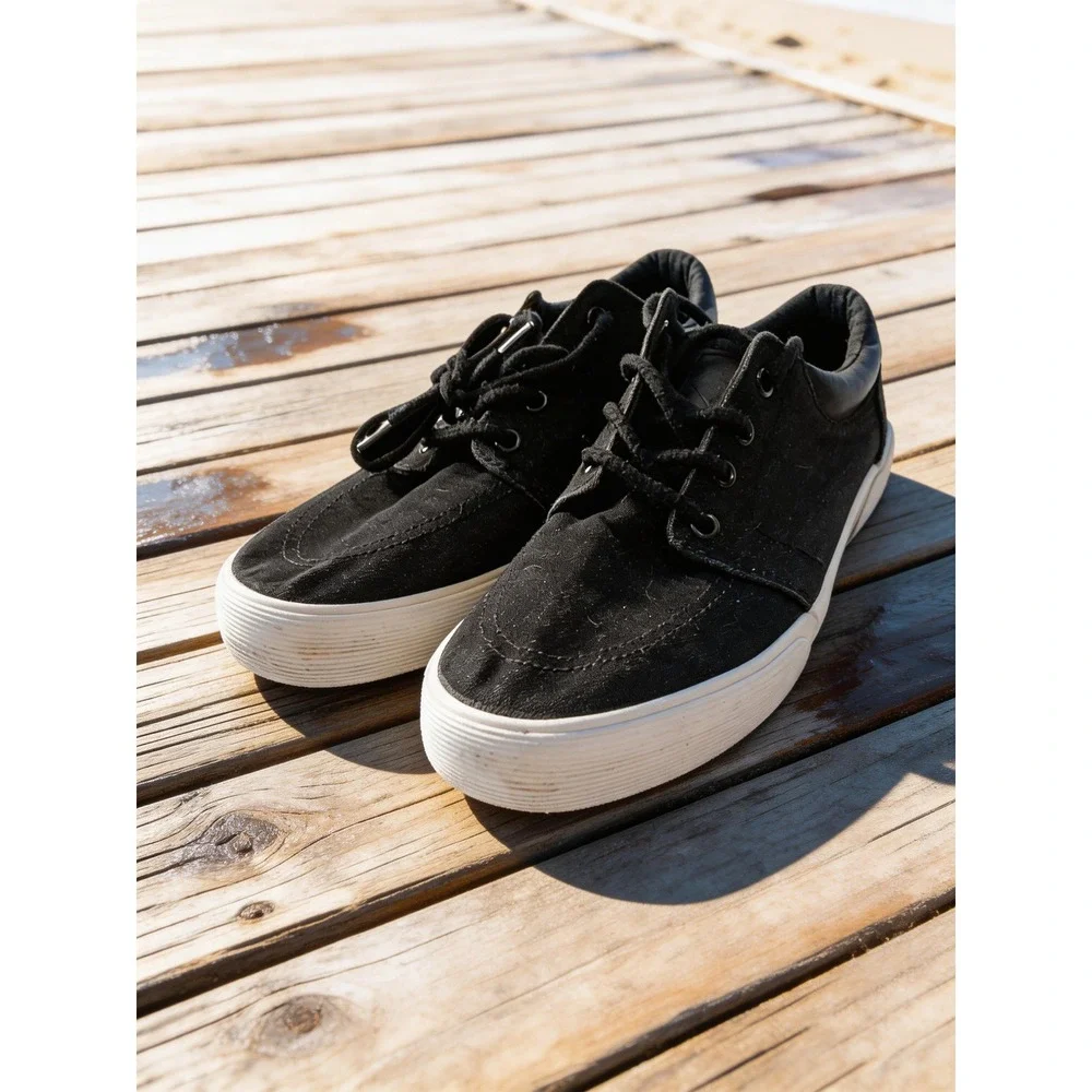 St Johns Bay Bryce Mens 8.5 Black Denim Low‎ Top Sneakers 016-6156 Skate Shoes