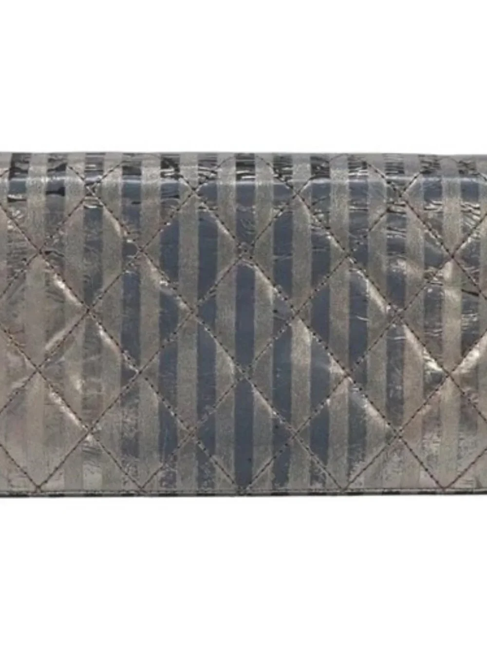 CHANEL 2.55 Matelasse Long Wallet Leather Silver CC Auth bs25537
