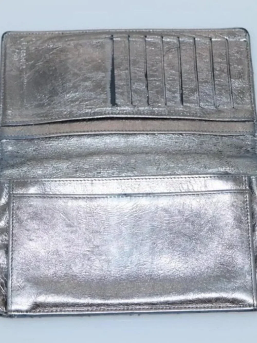 CHANEL 2.55 Matelasse Long Wallet Leather Silver CC Auth bs25537