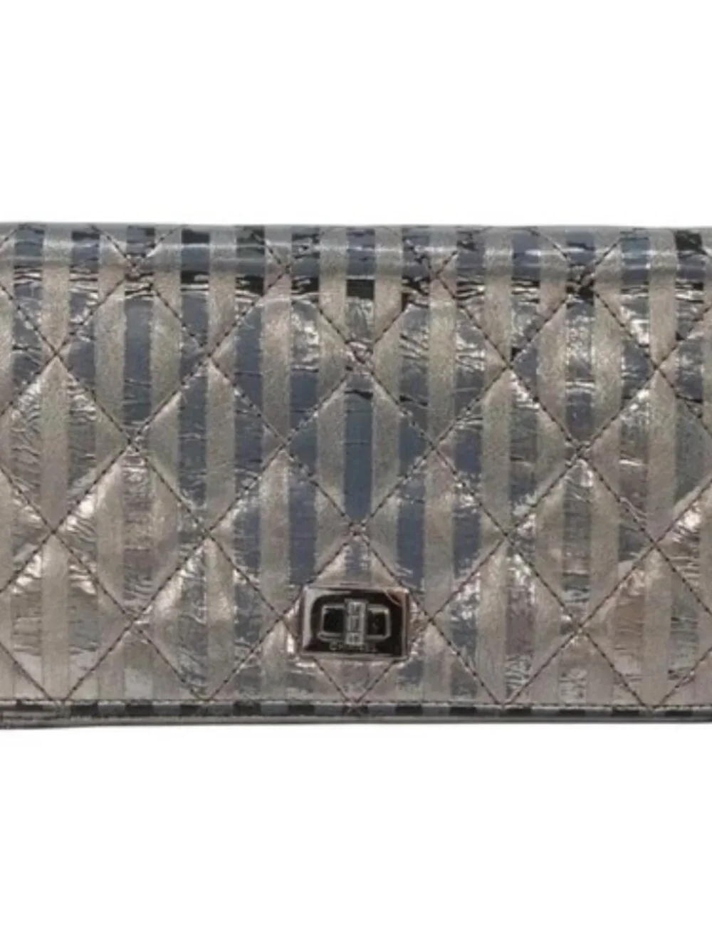 CHANEL 2.55 Matelasse Long Wallet Leather Silver CC Auth bs25537
