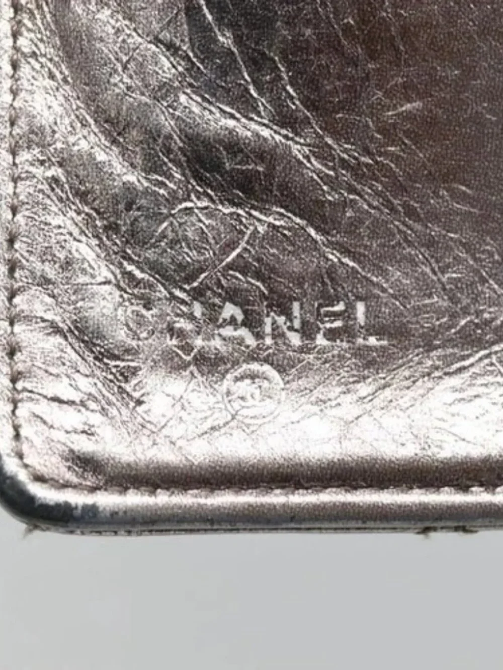 CHANEL 2.55 Matelasse Long Wallet Leather Silver CC Auth bs25537