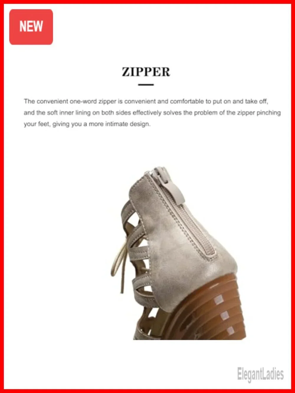 PU Leather Open Toe Wedge Gladiator Sandals with Zipper Closure