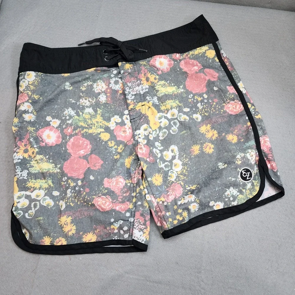Ezekiel‎ Board Shorts Black Floral Print Surf Trunks Mens 34