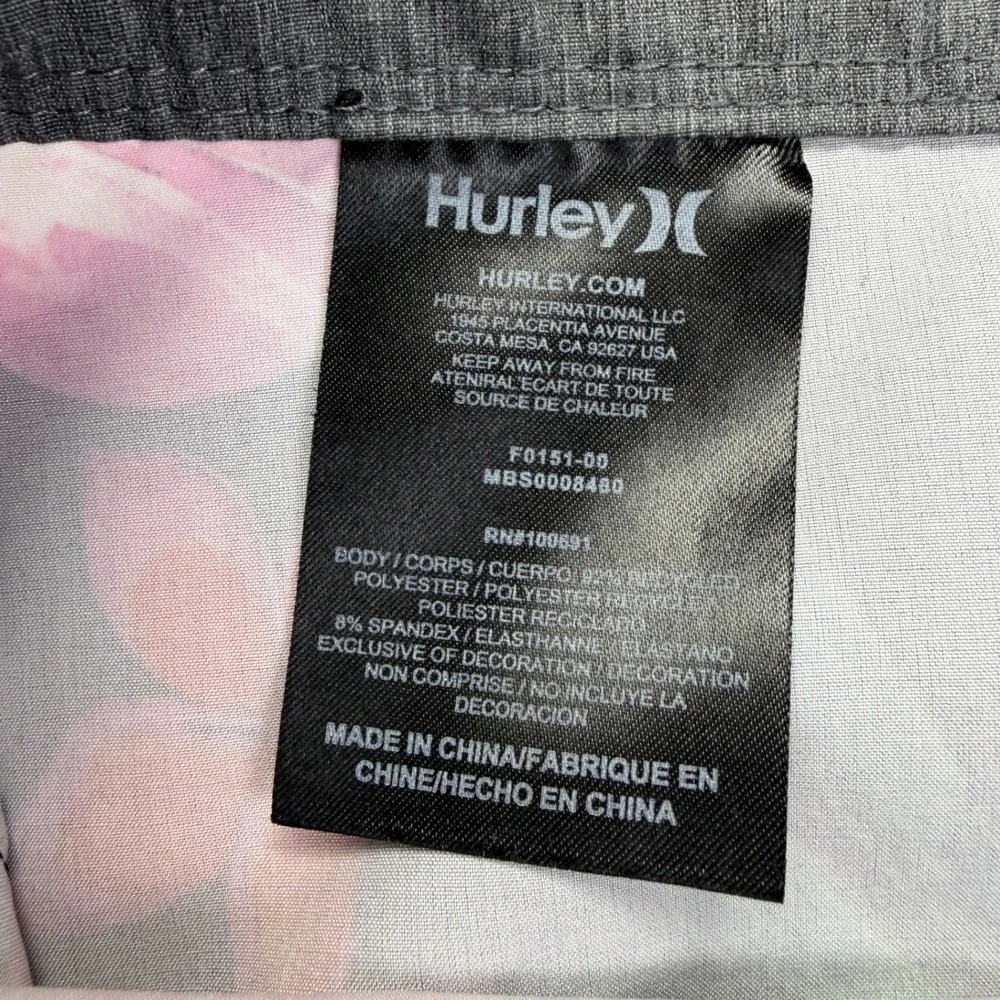 Hurley Phantom Board Shorts Mens 34 Black Pink Tropical Floral Hibiscus Stretch‎