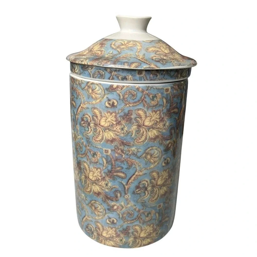 World Market‎ Blue Floral Ceramic Tea Mug Infuser Lid Dishwasher Safe