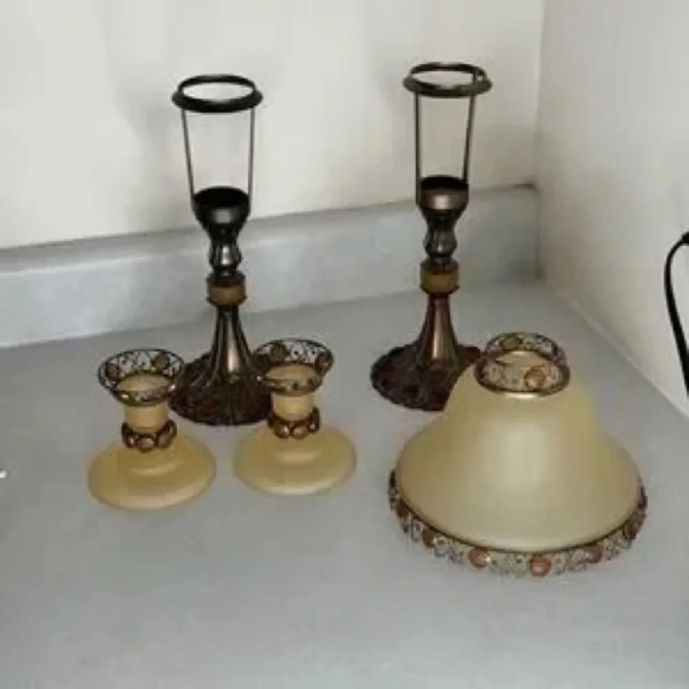 Classic Amber Glass and Bronze Table Lamp Set - Elegant Home Accents