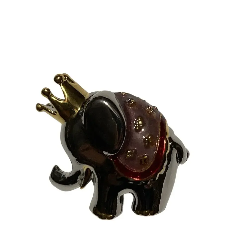 Vintage Danecraft Royal Indian Elephant Pin‎ Brooch Signed Silver gold Crown