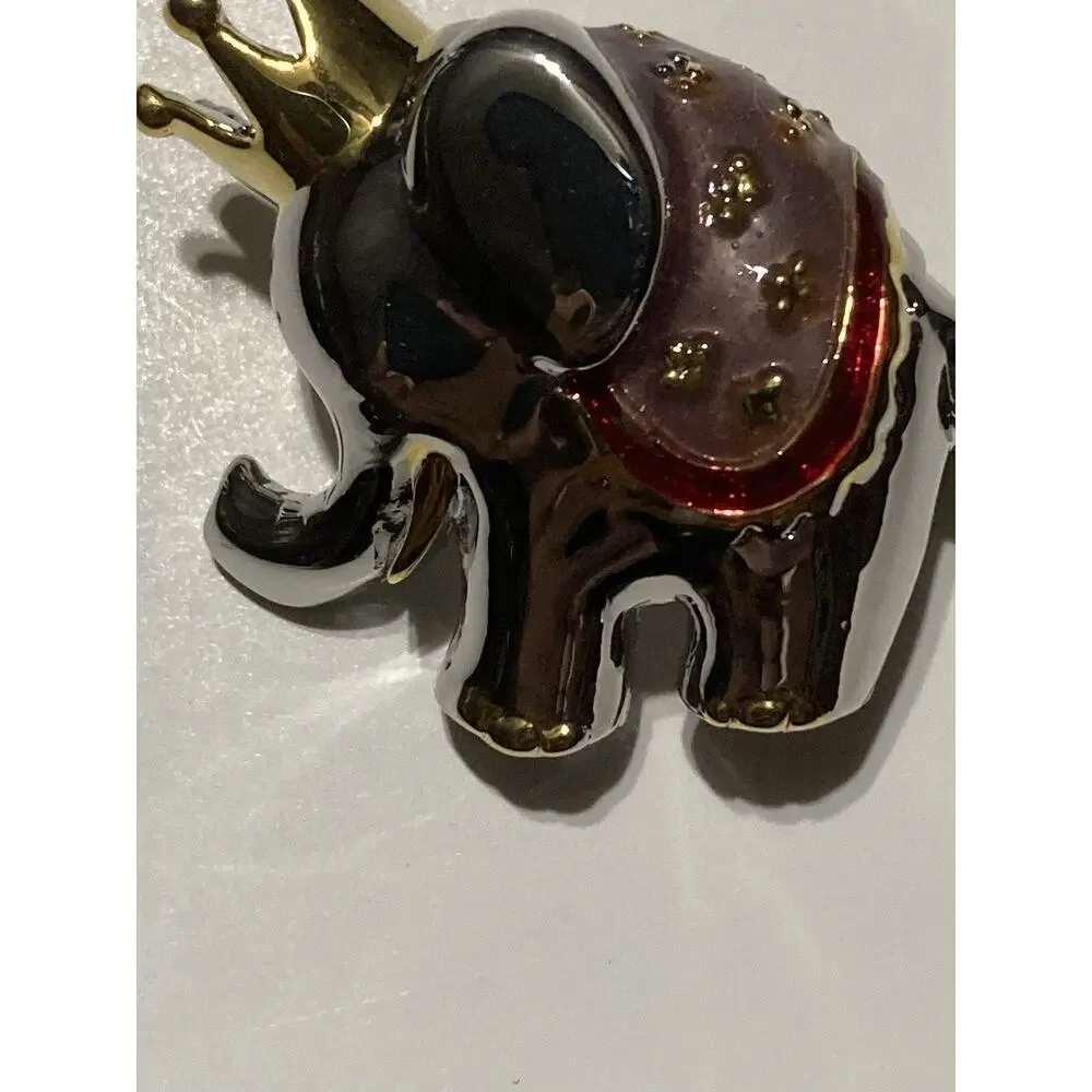 Vintage Danecraft Royal Indian Elephant Pin‎ Brooch Signed Silver gold Crown