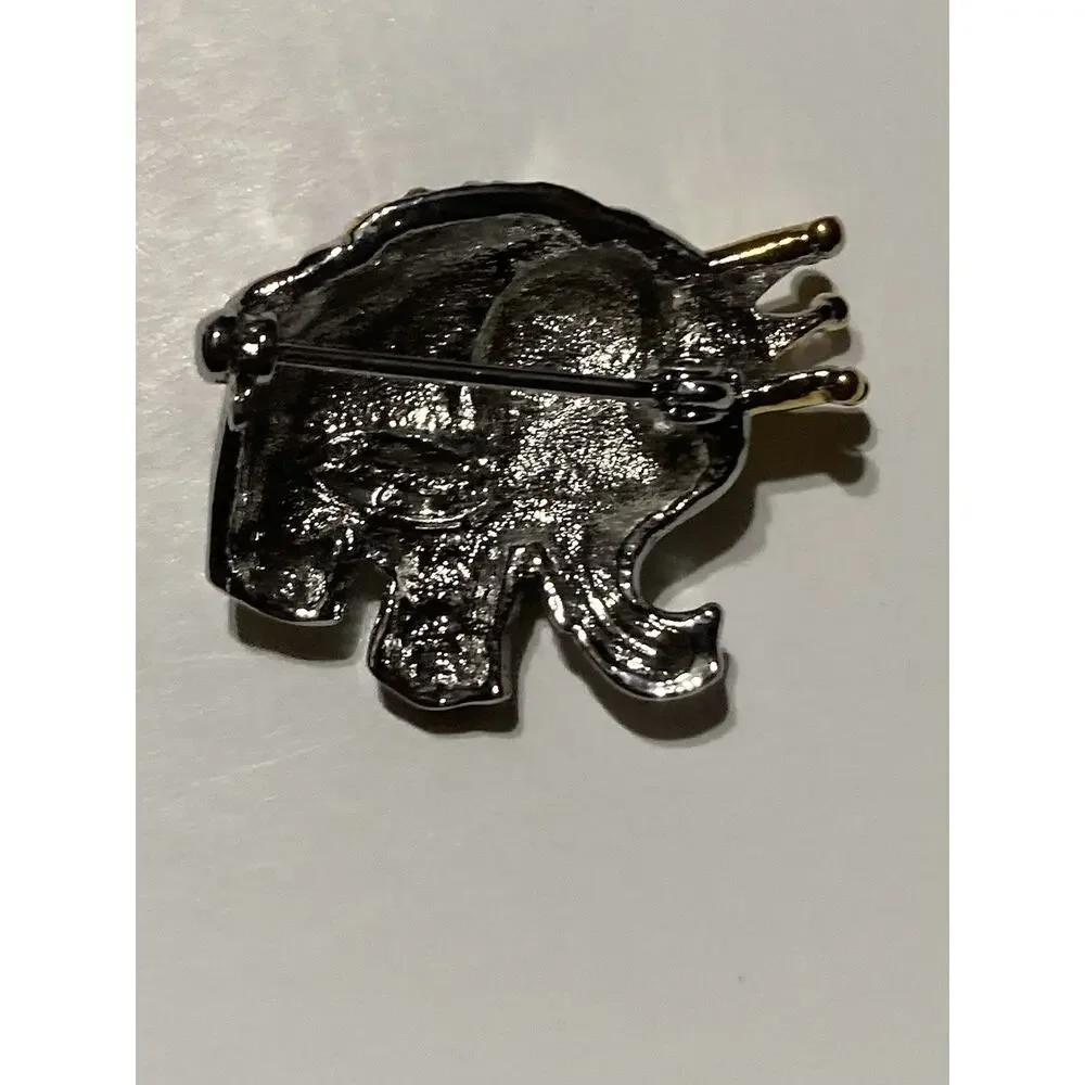 Vintage Danecraft Royal Indian Elephant Pin‎ Brooch Signed Silver gold Crown