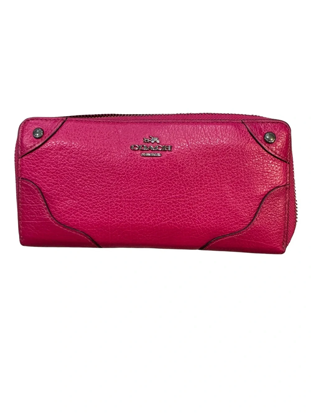 Coach Mickie Accordion Zip Around Wallet Pebbled Leather F52645 Pink