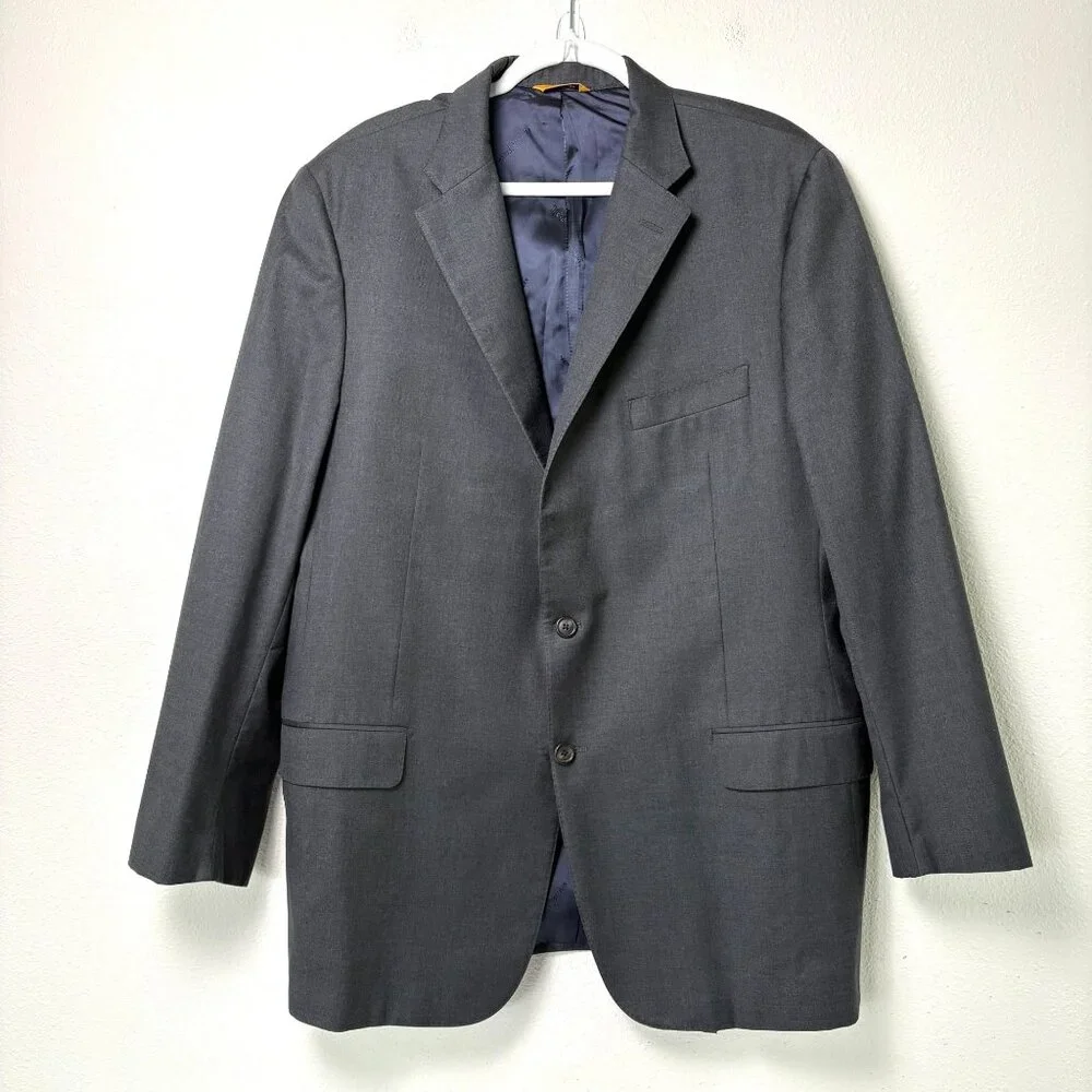 Hickey Freeman‎ Traveler Beacon Blazer Sport Coat Mens 46 Long Gray Worsted Wool