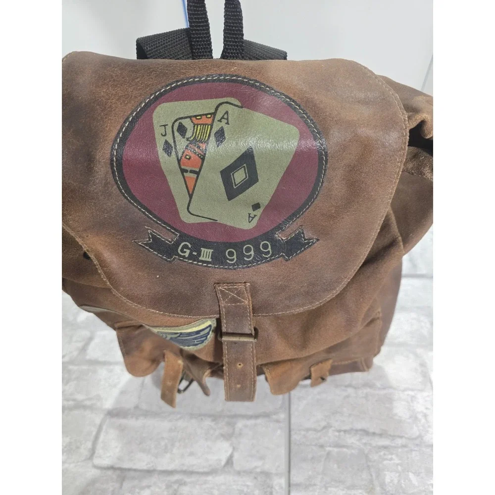 Vtg Cosi L'uomo Leather Backpack Patches 555th Triple Nickel G IIII 999 Jack Ace
