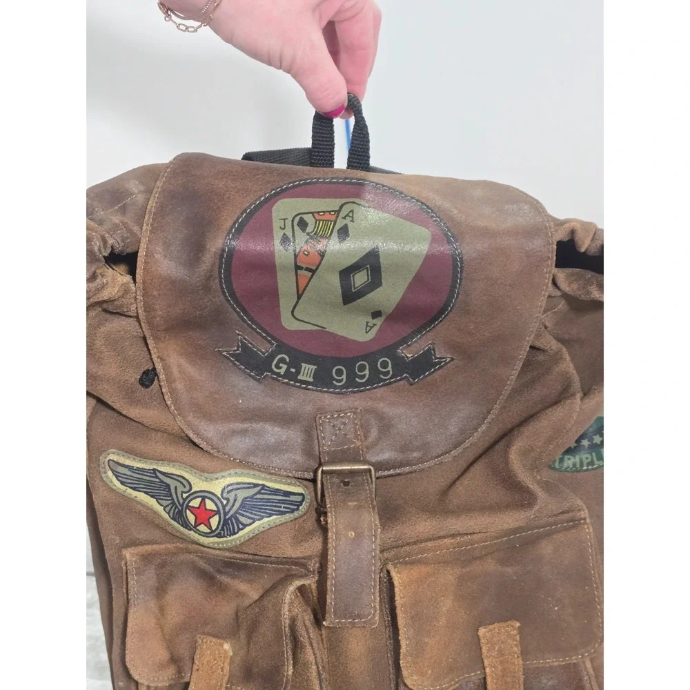 Vtg Cosi L'uomo Leather Backpack Patches 555th Triple Nickel G IIII 999 Jack Ace