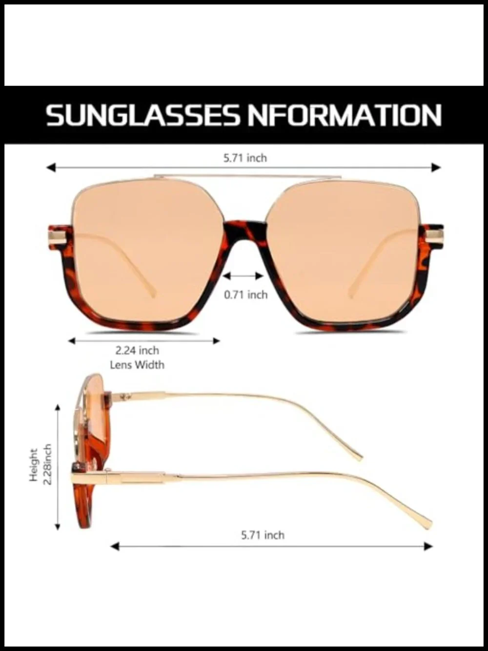 Oversized Square Double Bridge Pilot Aviator Sunglasses Retro 70s UV Protection