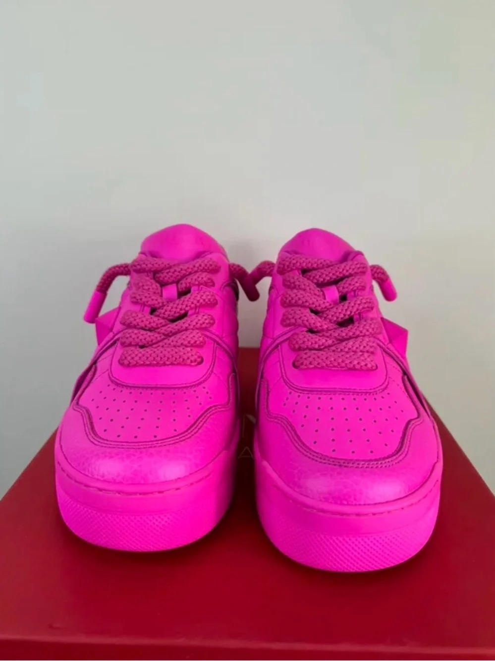 Valentino Garavani Neon Pink Lace-Up Sneakers