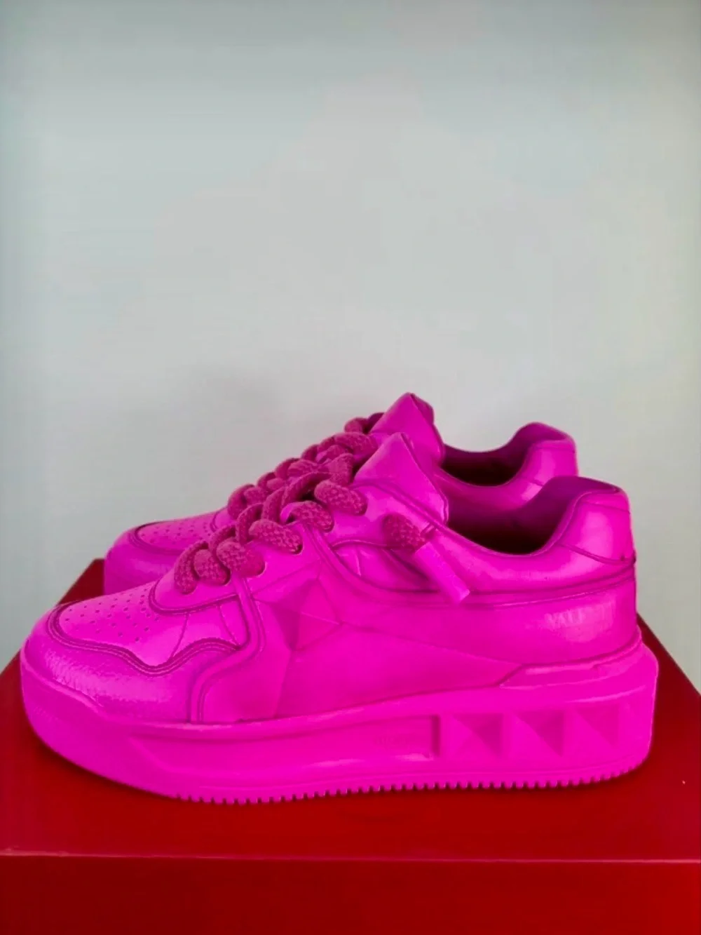 Valentino Garavani Neon Pink Lace-Up Sneakers