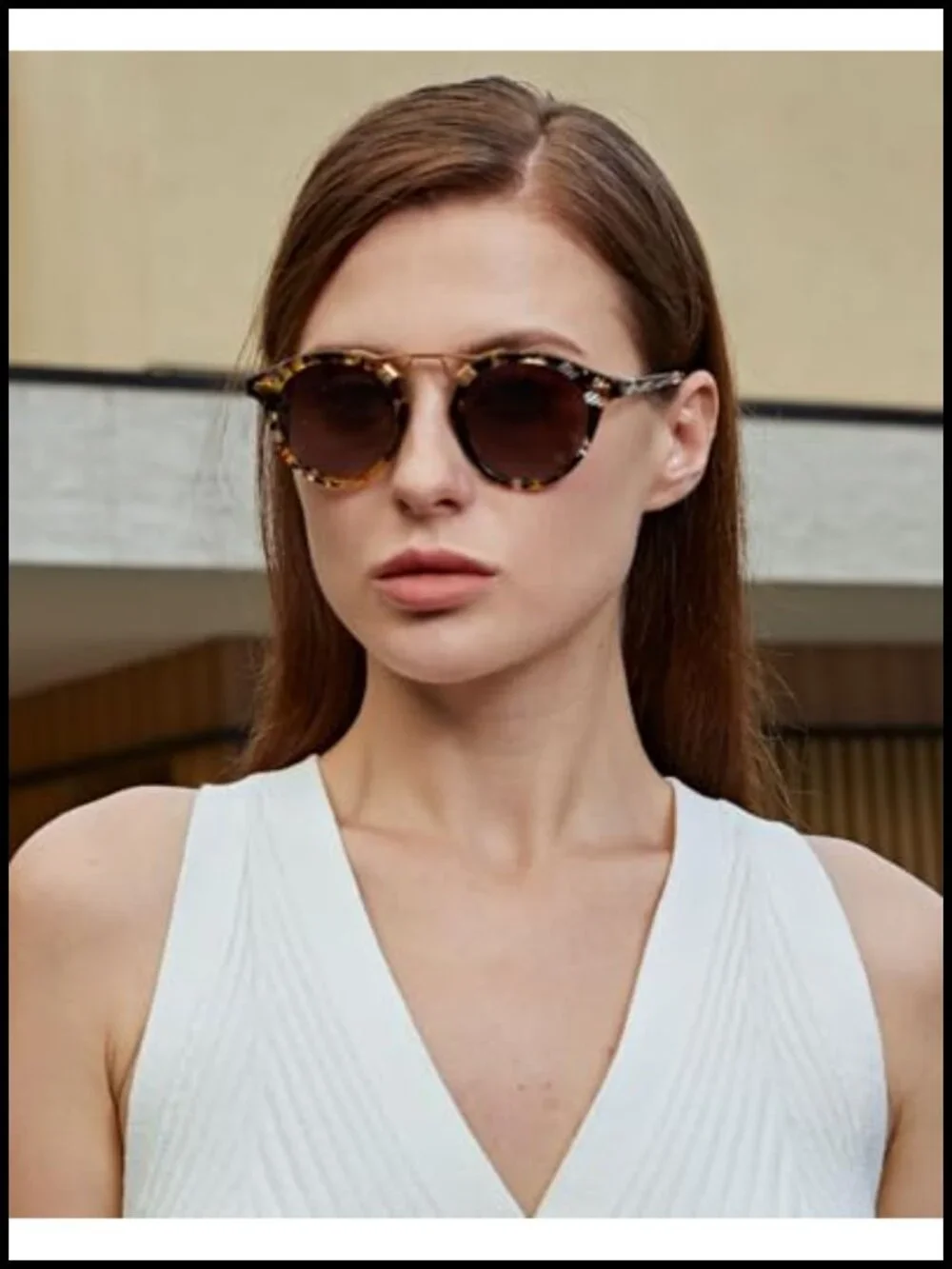 Retro Double Bridge Round Sunglasses for Women Small Face UV Protection