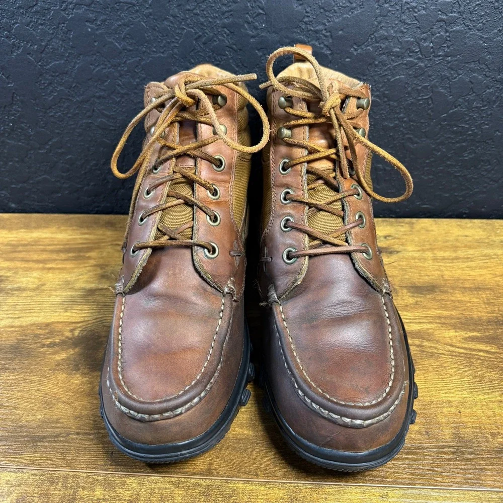 Justin 999 Brown Leather Canvas‎ Moc Toe Work Boots Mens 10M