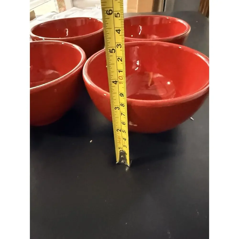 Set of 4 Artimino Fire Red Earthenware Soup Cereal Bowls 6” Dishwasher Safe