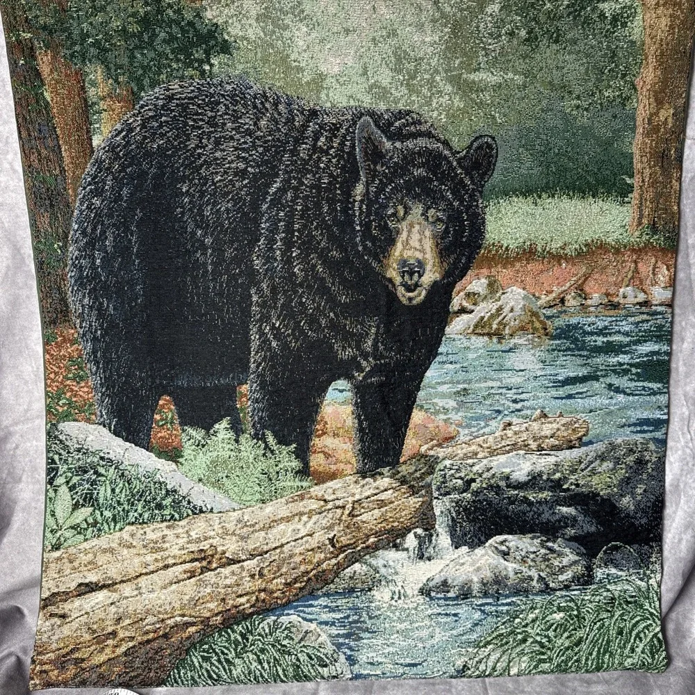BLACK BEAR Wall Tapestry With Hanging Rod Cabin Hunting‎ Mancave Decor 35