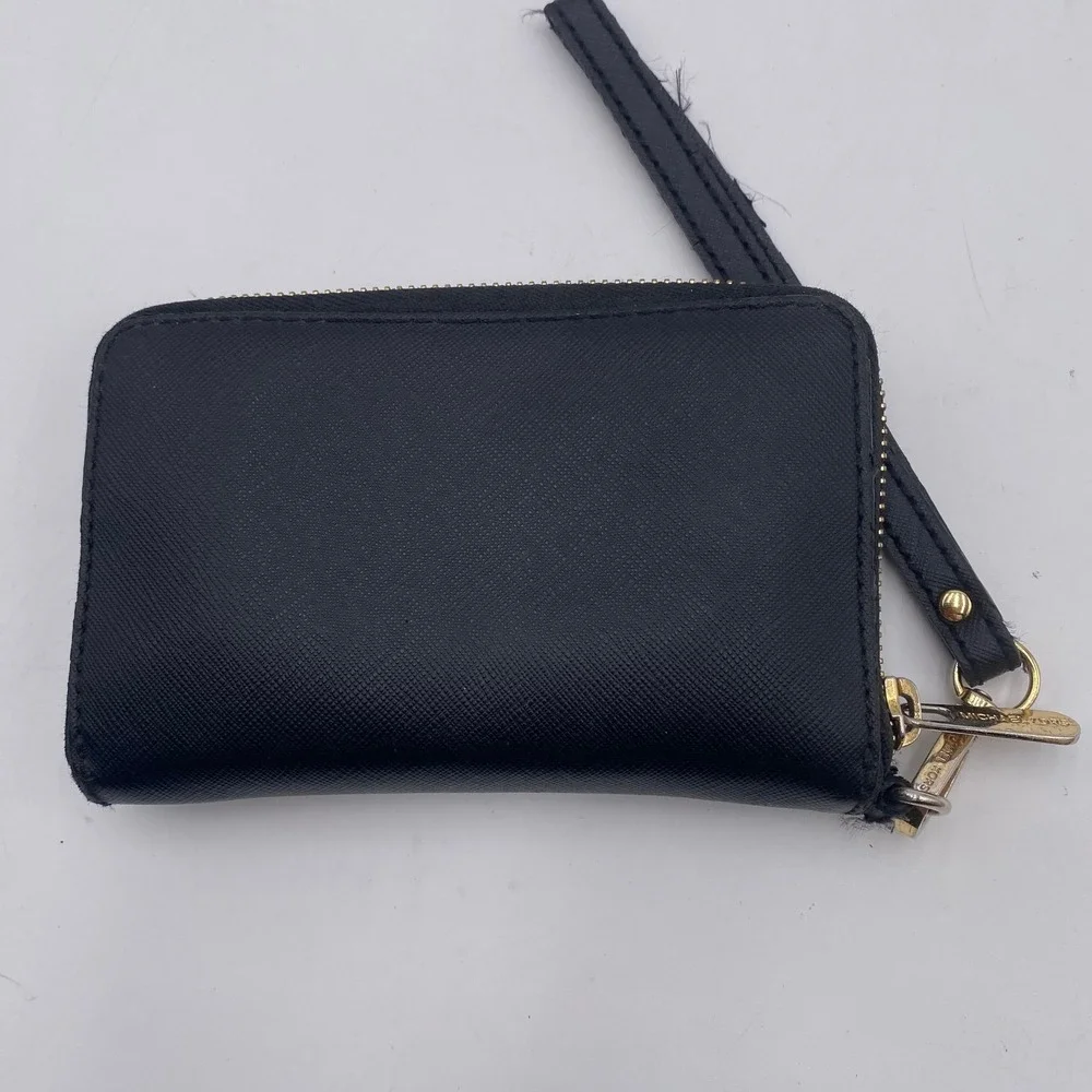 Michael Kors Jet Set Zip Around Wristlet Wallet Womens Black Saffiano Gold‎