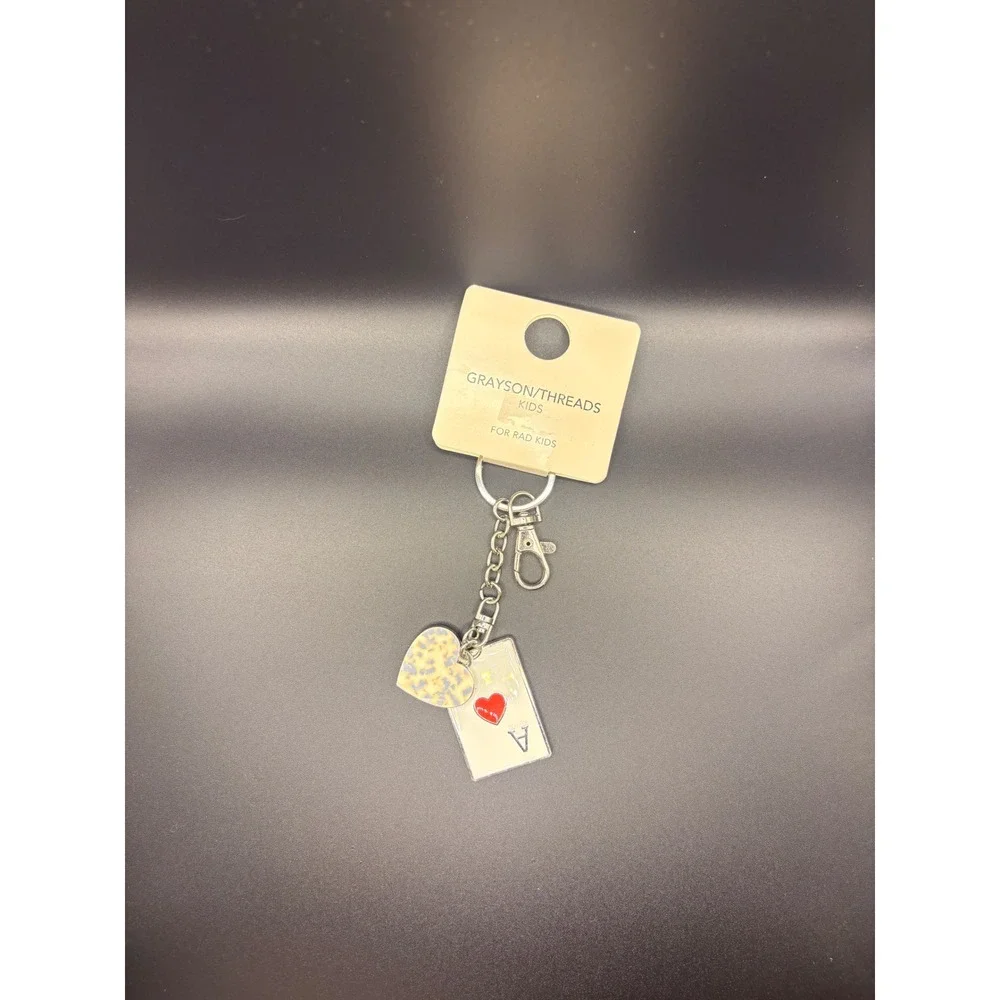 Grayson Threads Kids Ace of Hearts Playing Card Heart Charm Keychain Silver Tone