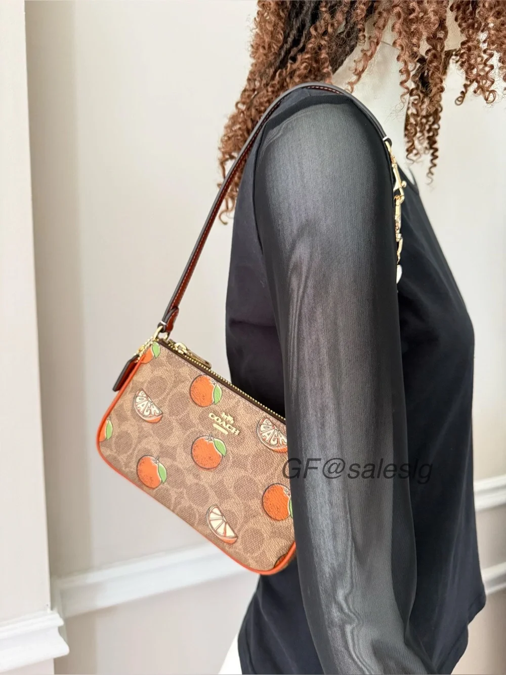 NWT Coach Nolita 19 Orange Print Wristlet Small Bag Gold/Tan CAL27 + Extender