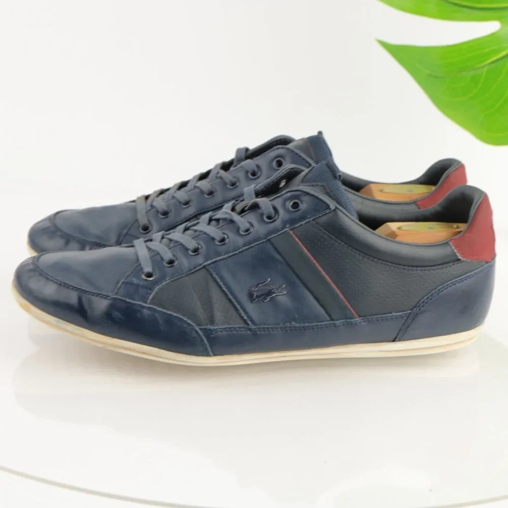 Lacoste Mens Chaymon Sneaker Size 12 Navy Blue Leather‎ Lace Up Casual Shoe Low