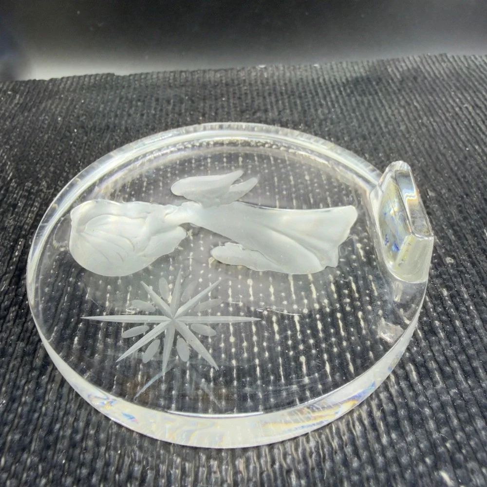 Danbury Mint 1977 Christmas Crystal Praying Angel‎ Star Plaque Italy Clear VTG